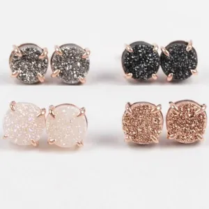 Rose Gold Druzy Stud Earrings For Women