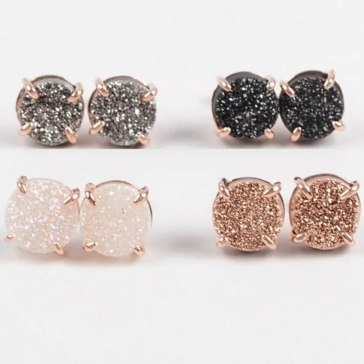 Rose Gold Druzy Stud Earrings For Women