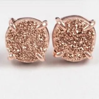 Rose Gold Druzy Stud Earrings For Women