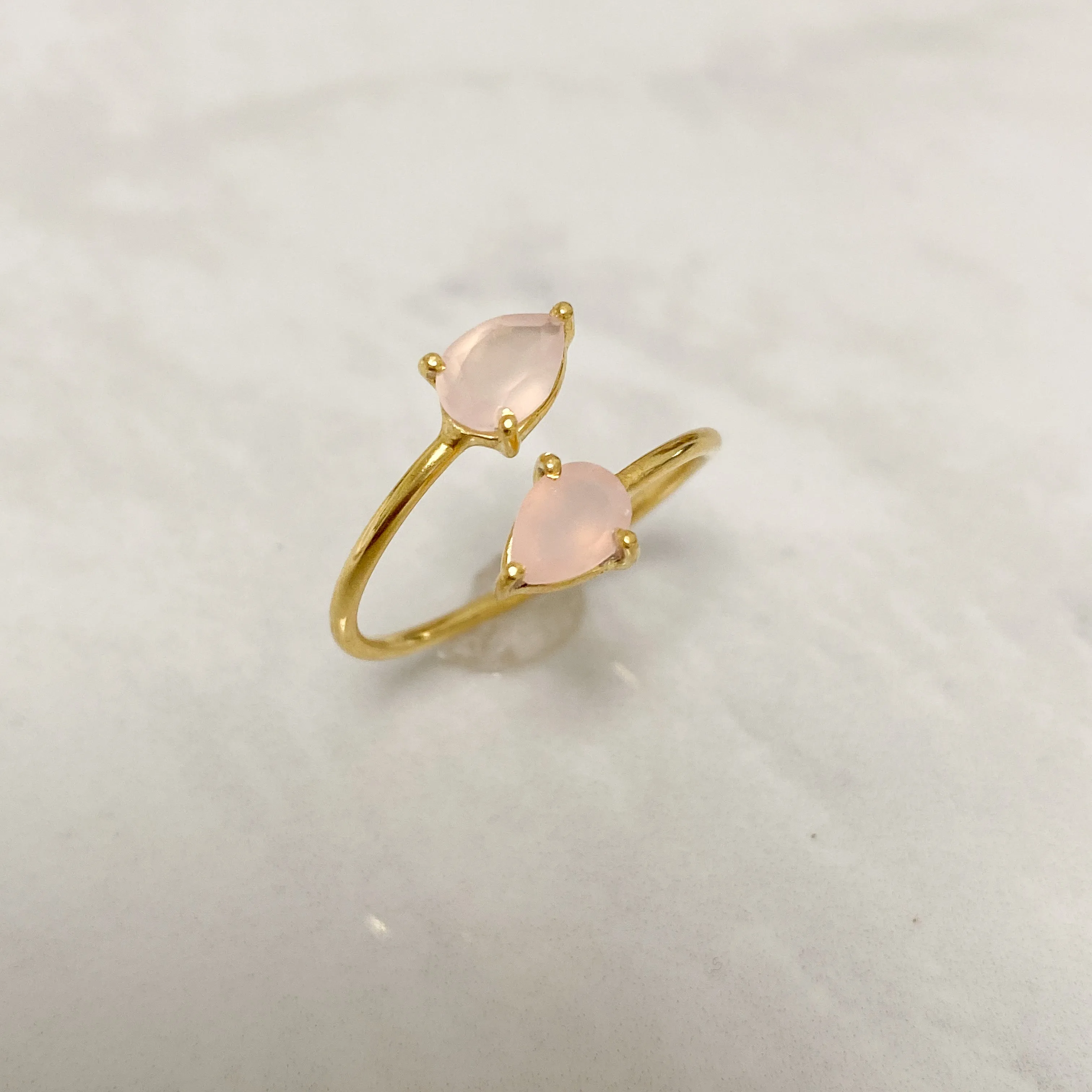 Rose Quartz Crystal Teardrop Ring (18k Gold)