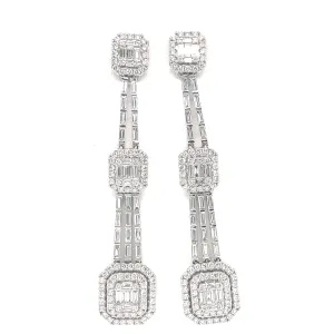 Round and Baguette Diamond Geometric Dangle Earrings