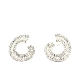 Round and Invisible Set Baguette Diamond Spiral Earrings