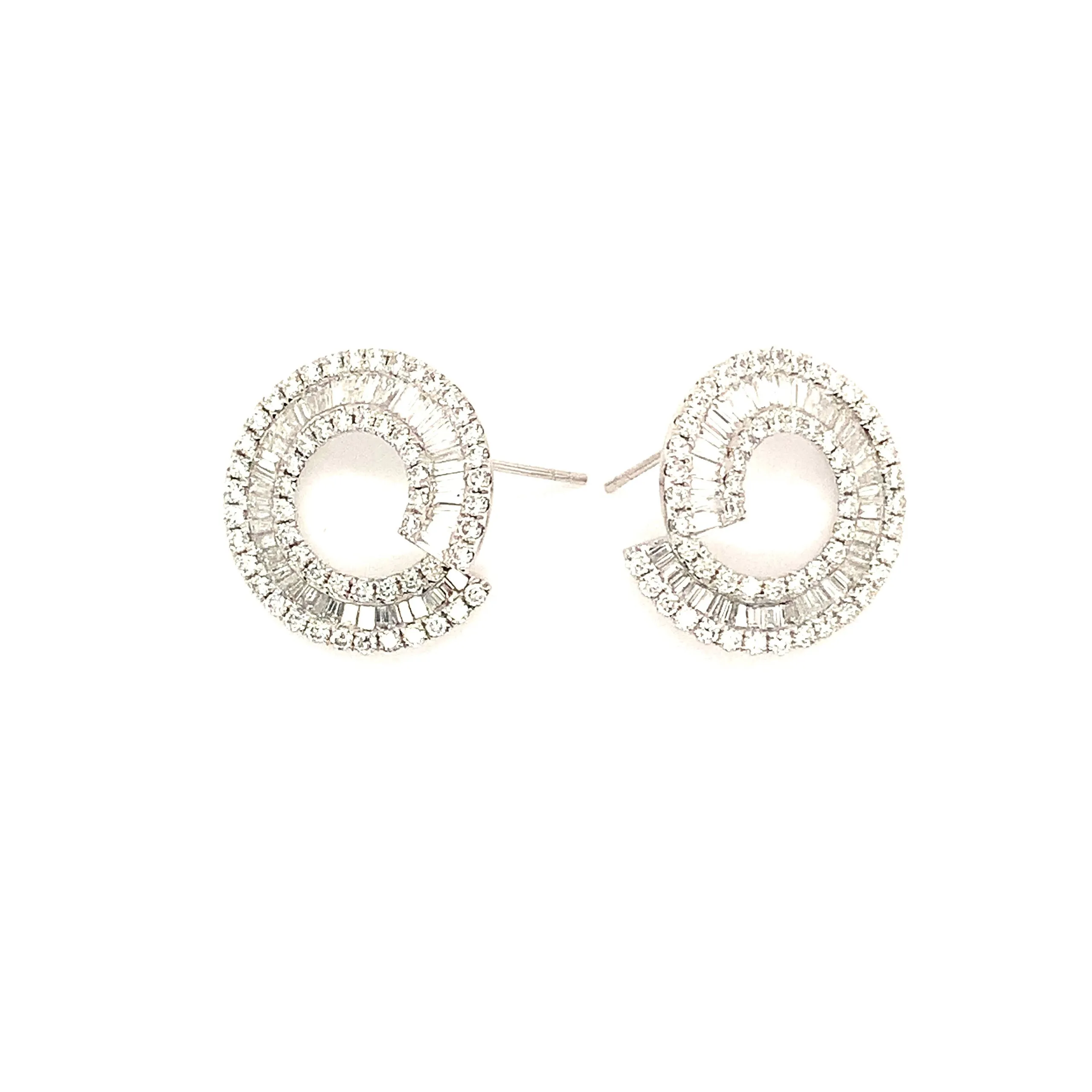 Round and Invisible Set Baguette Diamond Spiral Earrings