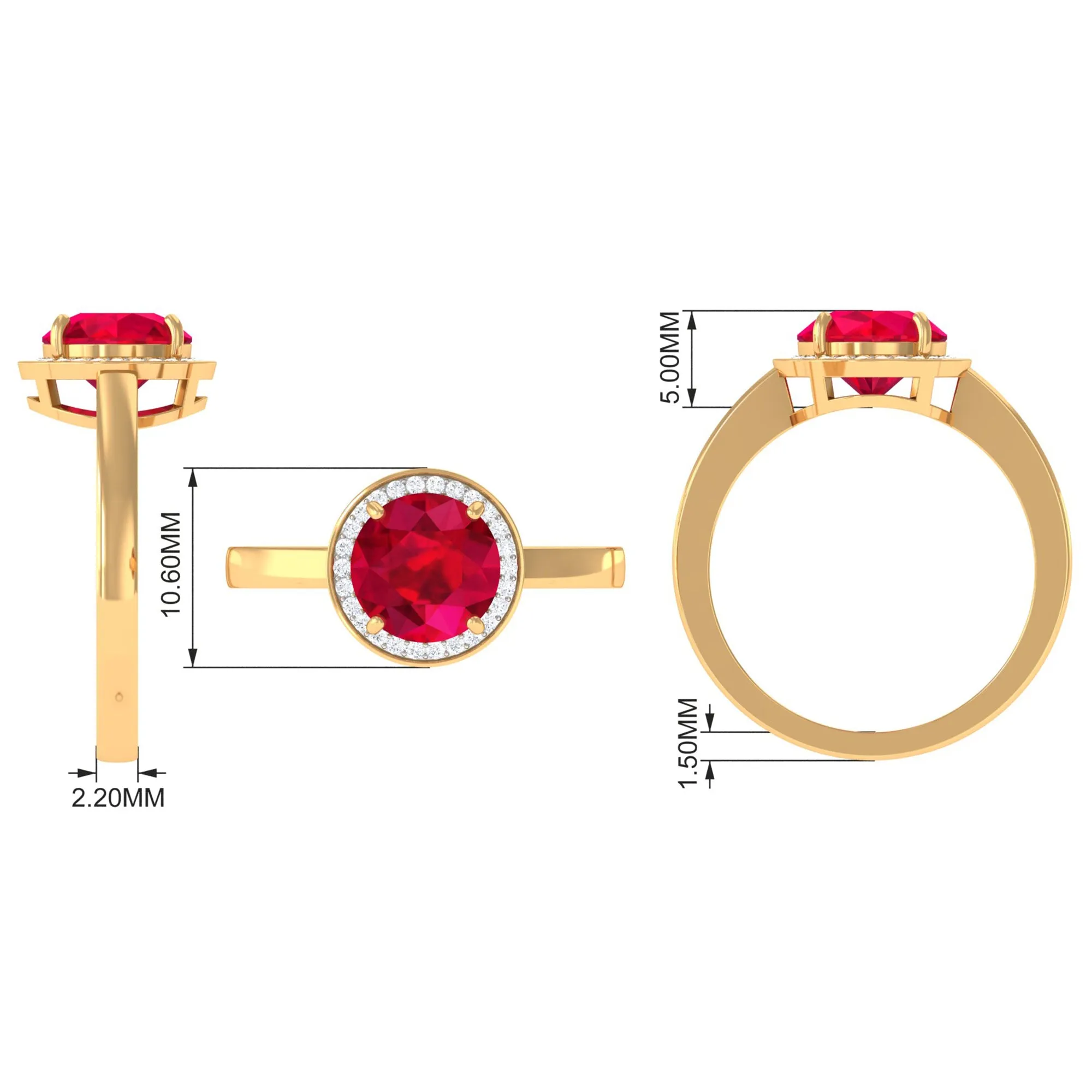 Round Created Ruby Halo Engagement Ring with Diamond