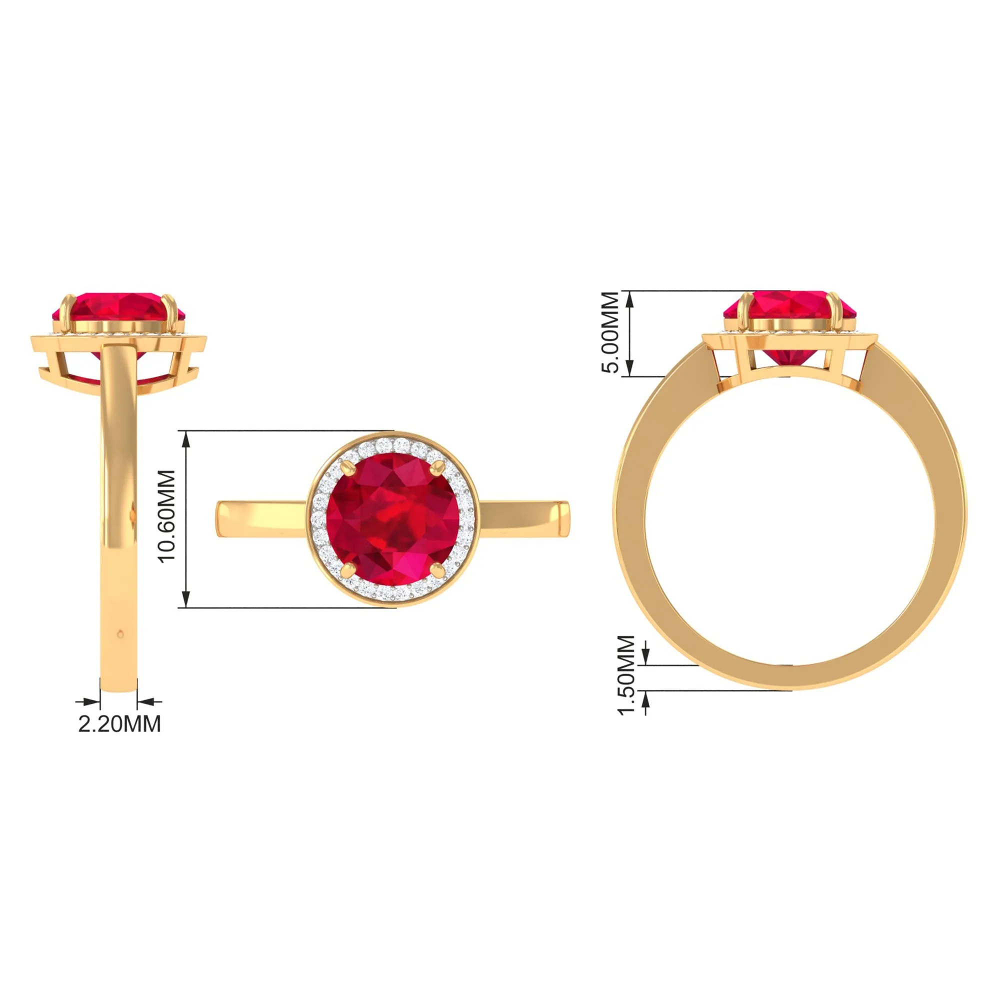 Round Created Ruby Halo Engagement Ring with Diamond