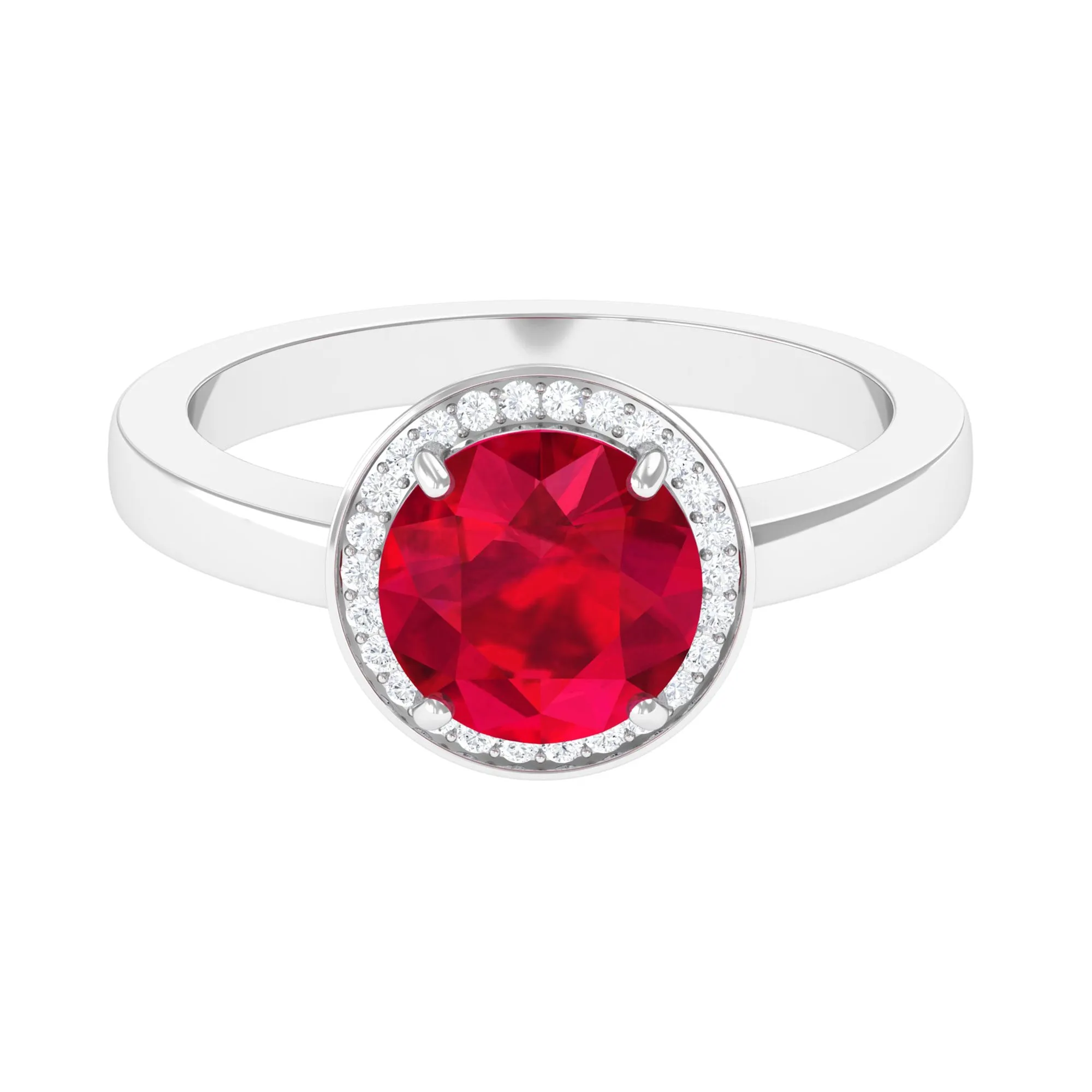 Round Created Ruby Halo Engagement Ring with Diamond