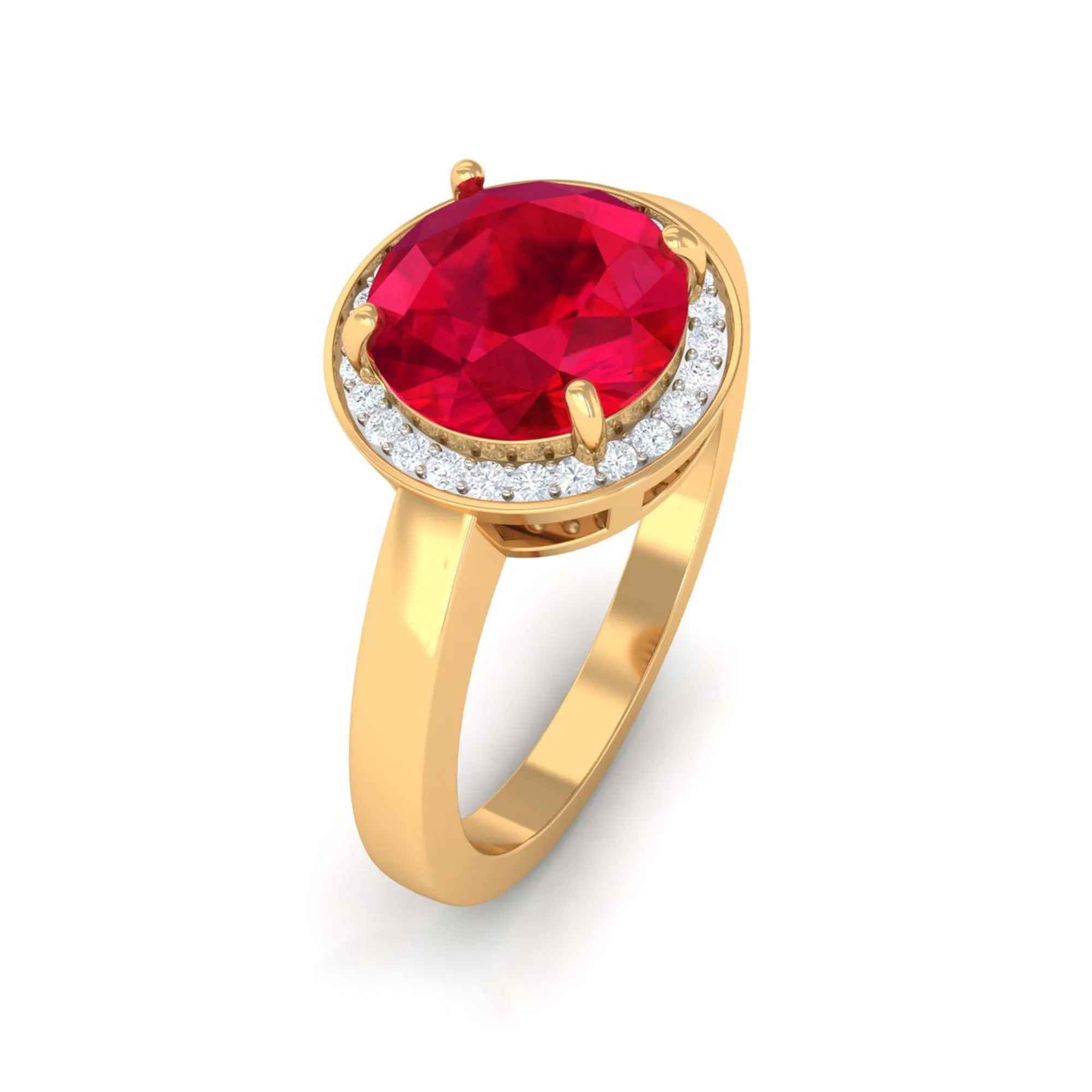 Round Created Ruby Halo Engagement Ring with Diamond