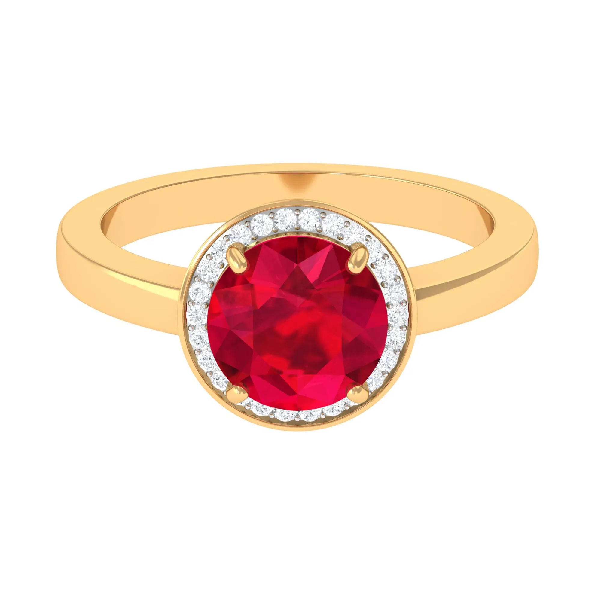 Round Created Ruby Halo Engagement Ring with Diamond