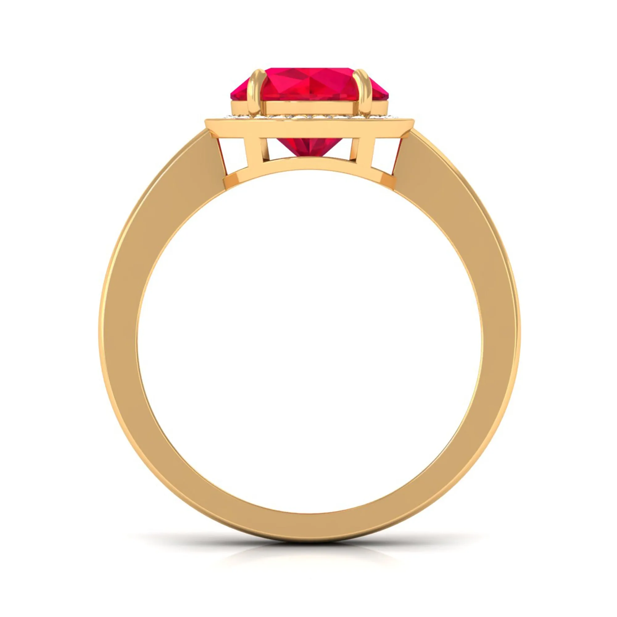 Round Created Ruby Halo Engagement Ring with Diamond