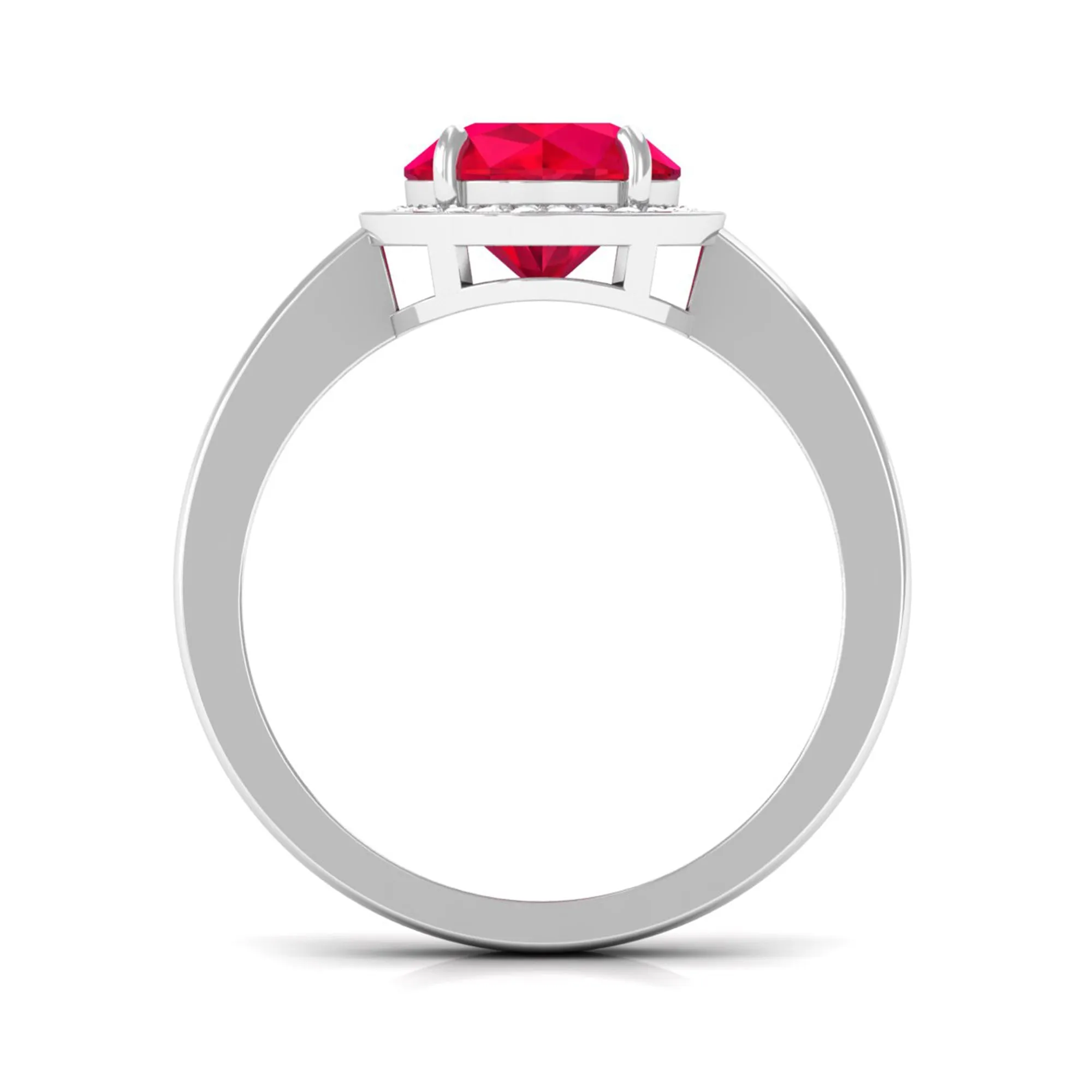 Round Created Ruby Halo Engagement Ring with Diamond