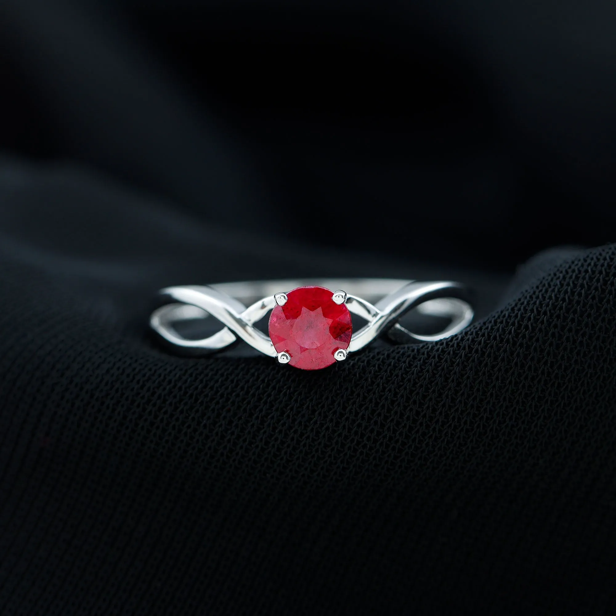 Round Ruby Solitaire Promise Ring in Crossover Shank