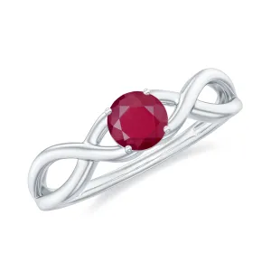 Round Ruby Solitaire Promise Ring in Crossover Shank