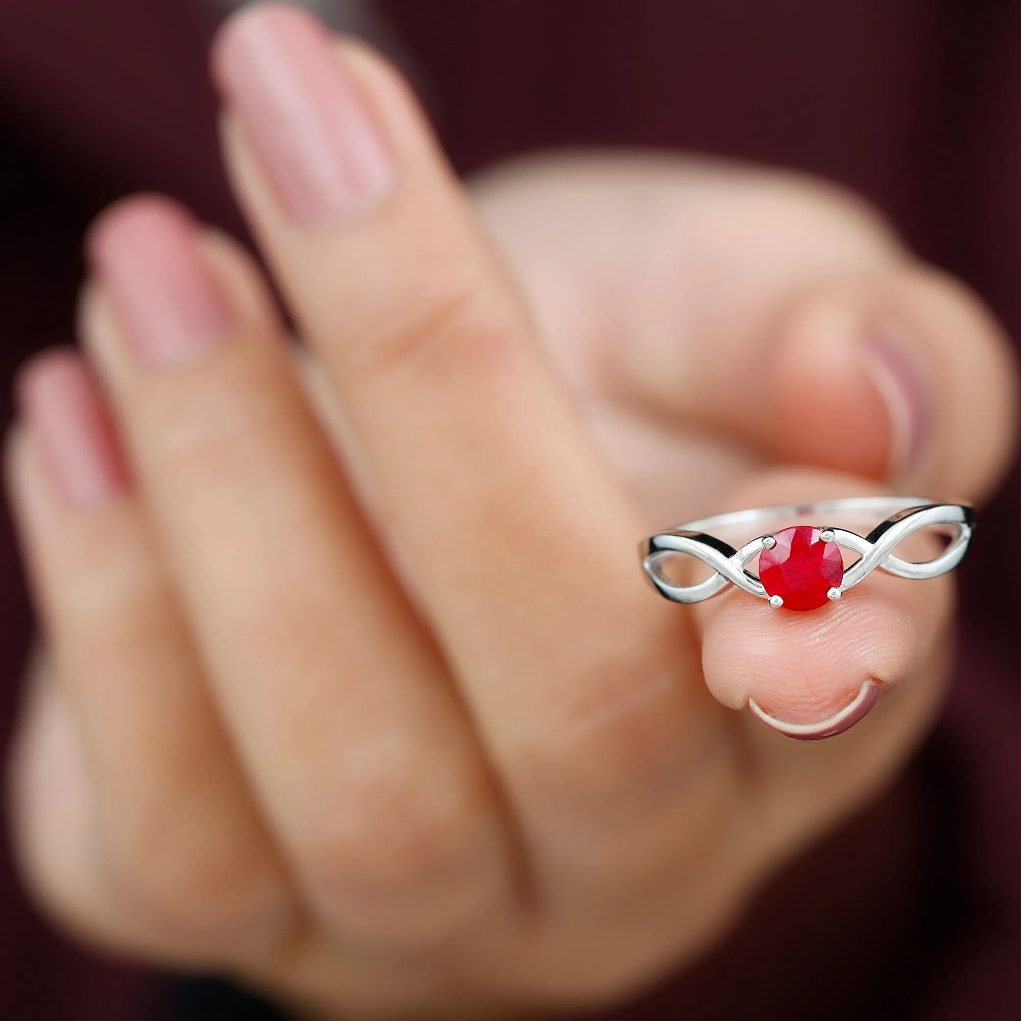 Round Ruby Solitaire Promise Ring in Crossover Shank