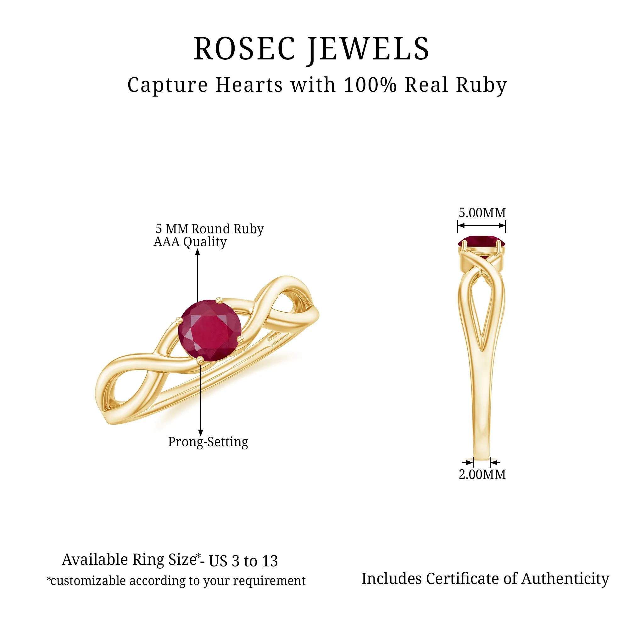 Round Ruby Solitaire Promise Ring in Crossover Shank