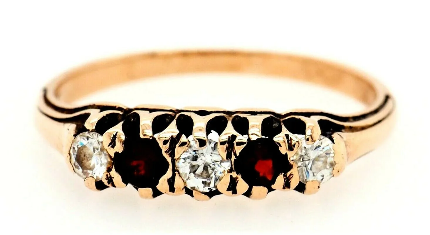 Ruby & Cubic Zirconia CZ Dress Ring 9ct Yellow Gold Fine Vintage Jewellery