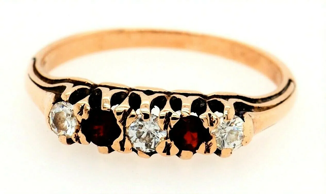 Ruby & Cubic Zirconia CZ Dress Ring 9ct Yellow Gold Fine Vintage Jewellery