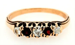 Ruby & Cubic Zirconia CZ Dress Ring 9ct Yellow Gold Fine Vintage Jewellery