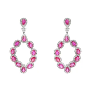 Ruby and Diamond Halo Open Drop Earrings