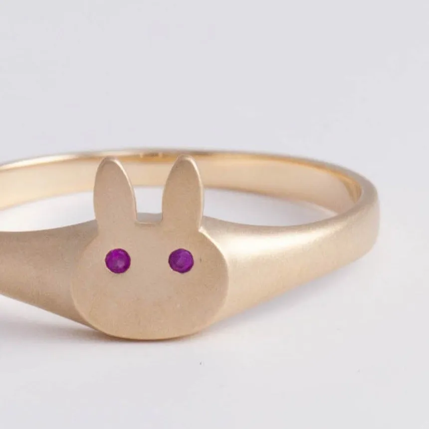 Ruby bunny signet ring