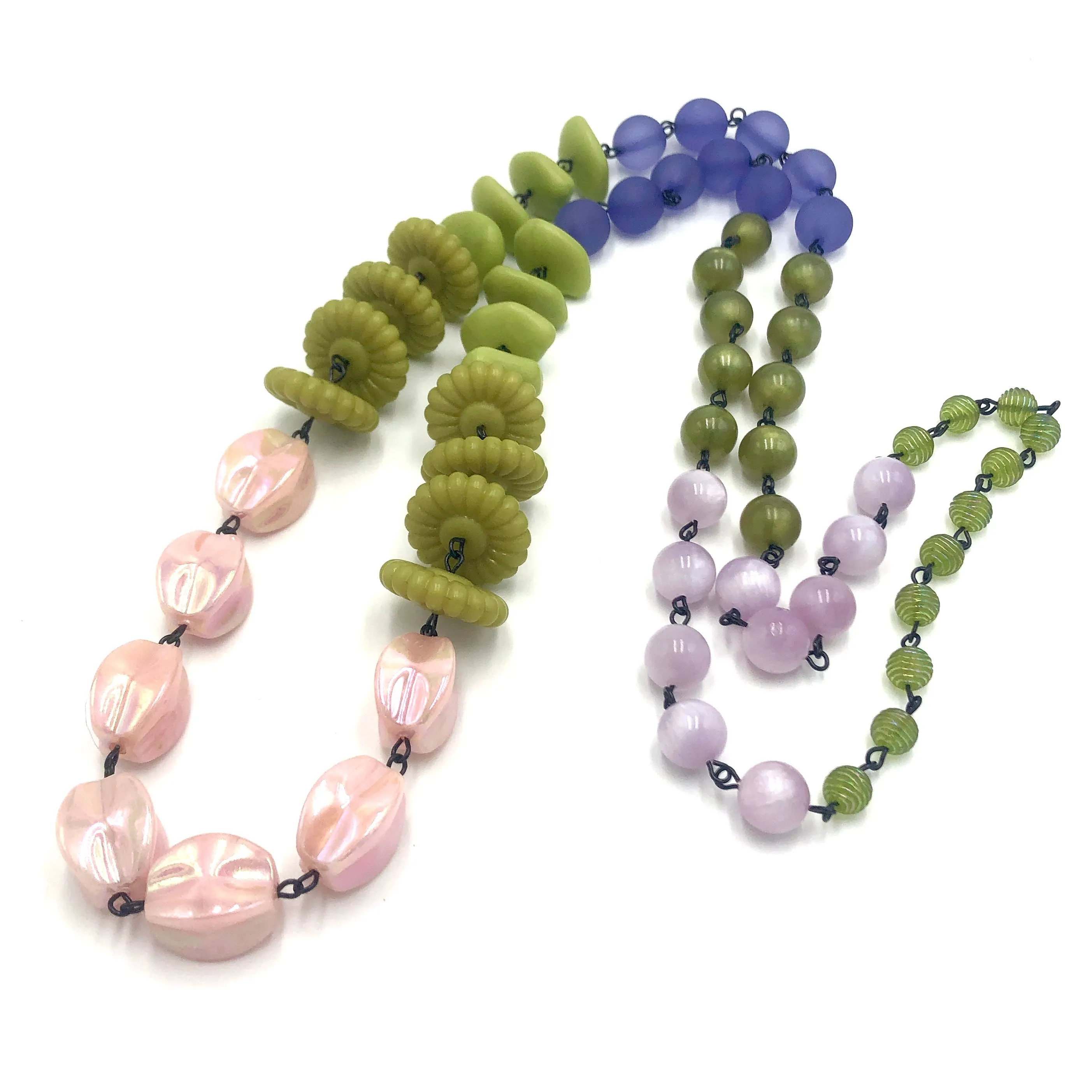 Sage & Soft Pink Rosary Rope Necklace