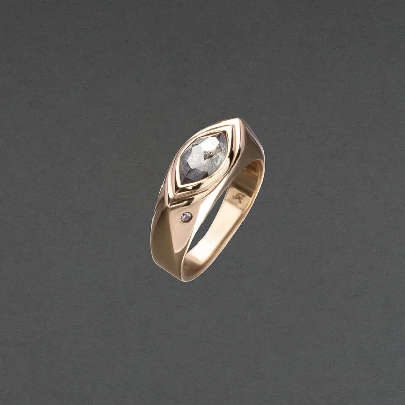 SALT & PEPPER MARQUISE DIAMOND SIGNET RING