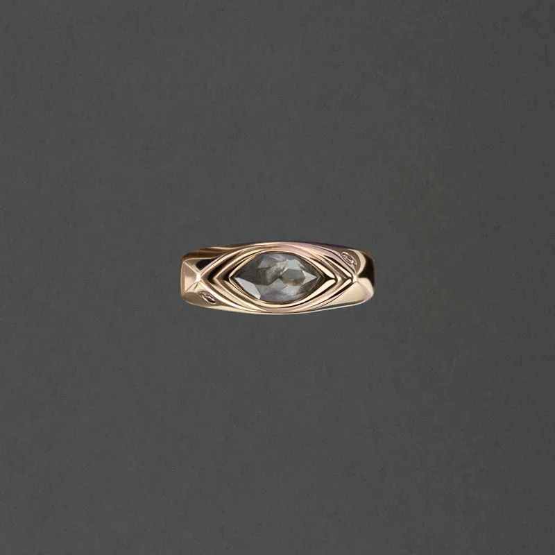 SALT & PEPPER MARQUISE DIAMOND SIGNET RING