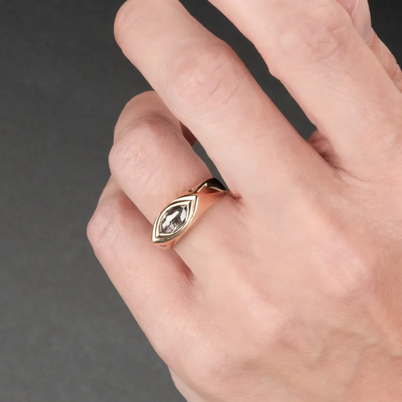 SALT & PEPPER MARQUISE DIAMOND SIGNET RING