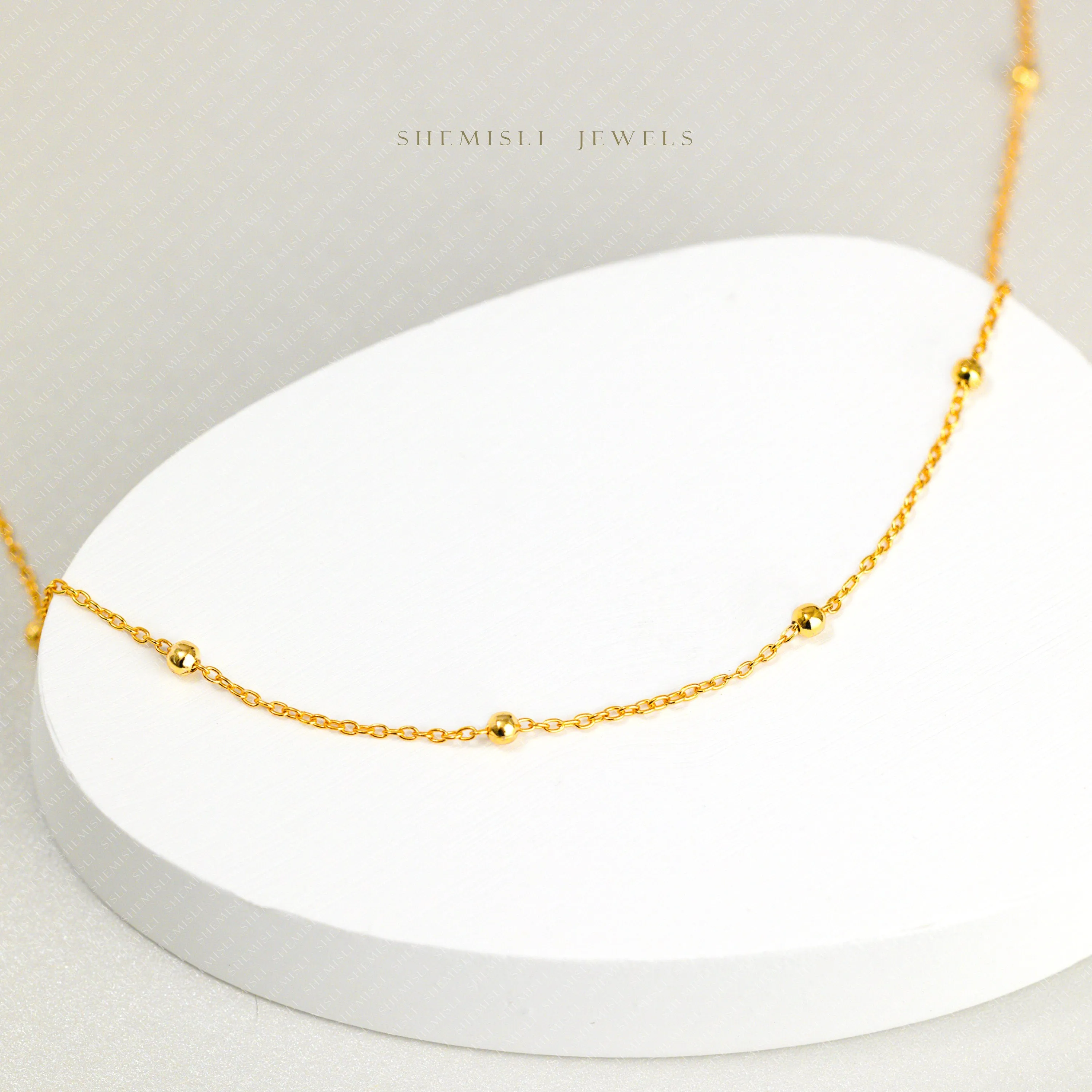 Satellite Chain Necklace, Beaded Necklace, Unisex, Gold, Silver  (15"   3") SHEMISLI - SN002