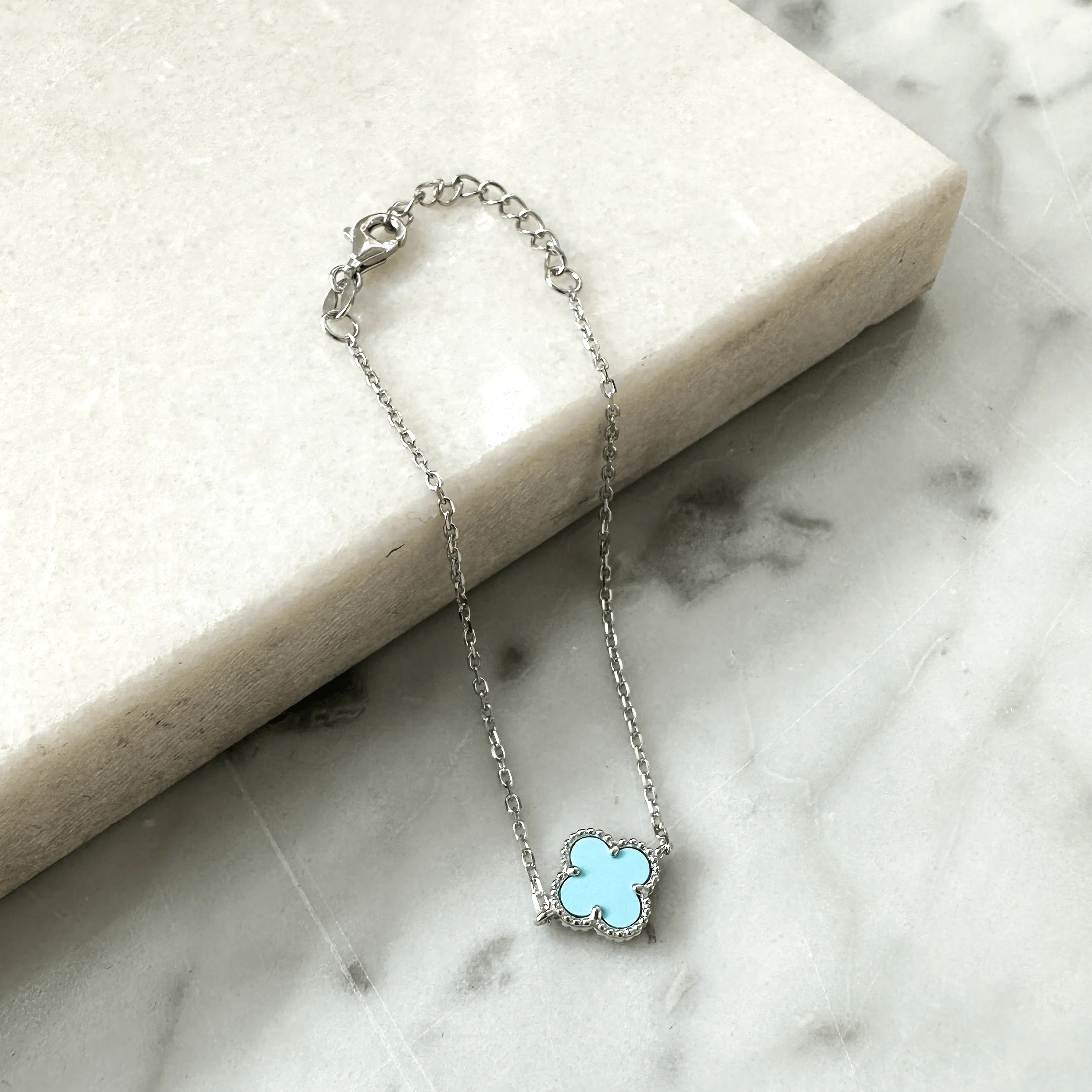 Silver Bracelet with Turquoise Clover