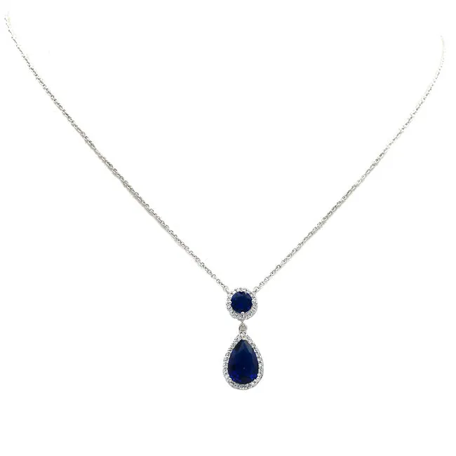 Silver Cubic Zirconia Teardrop Pendant Necklace