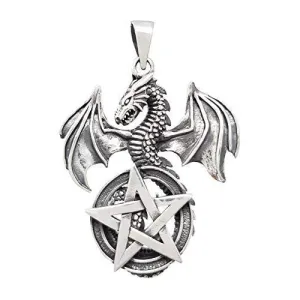 Silver Dragon Pendant with Pentagram For Men And Women