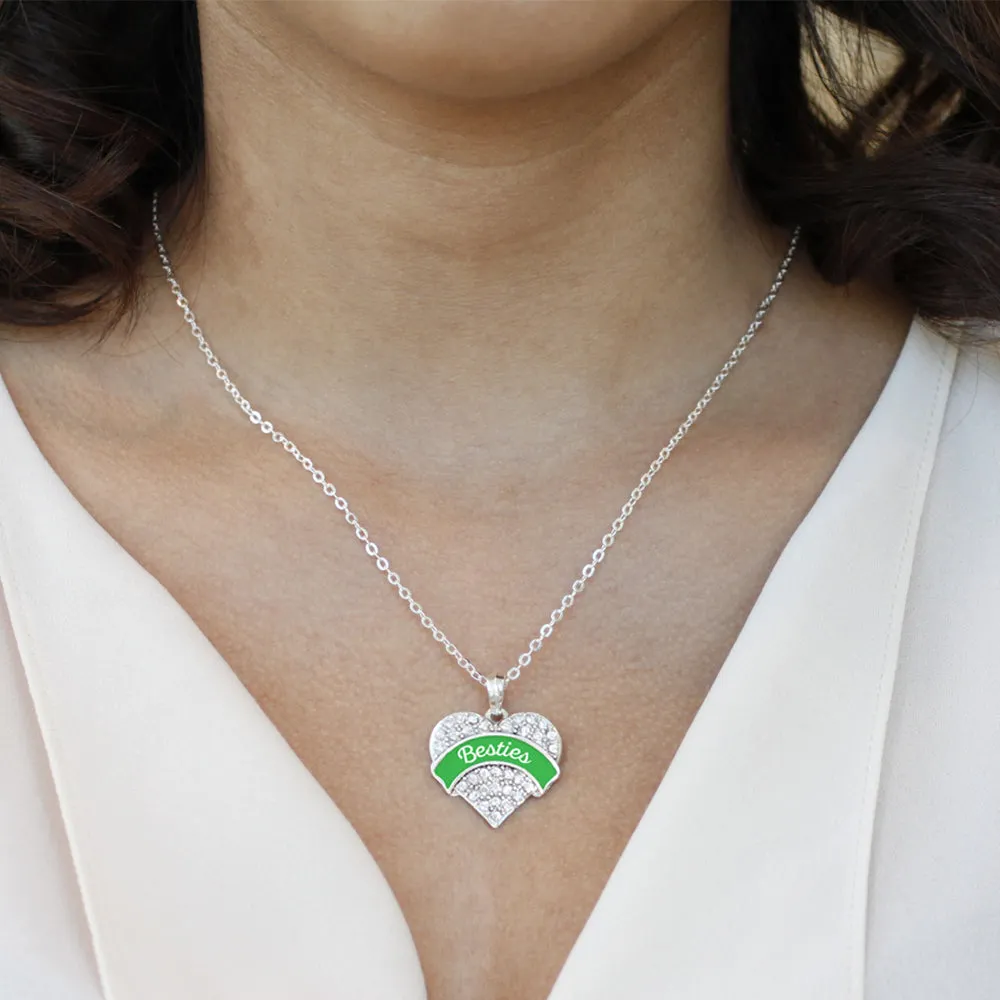 Silver Emerald Green Besties Pave Heart Charm Classic Necklace