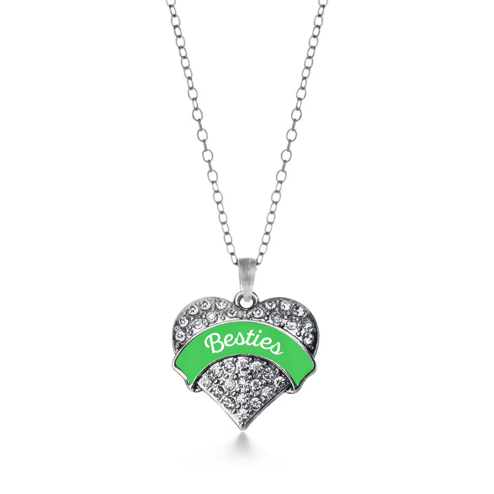 Silver Emerald Green Besties Pave Heart Charm Classic Necklace