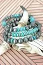 Silver Navajo Inspired Pearl and Turquoise Bead Stretch Bracelet Set