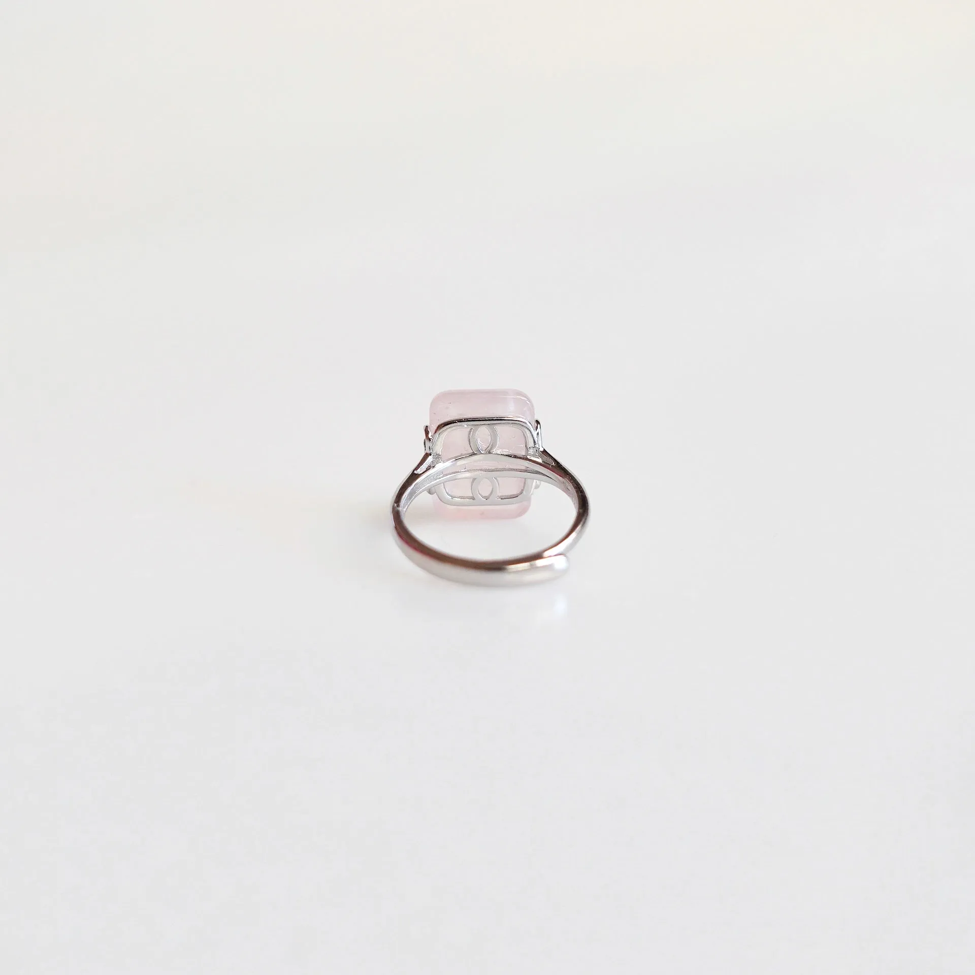 Silver Rectangle Rose Quartz Ring