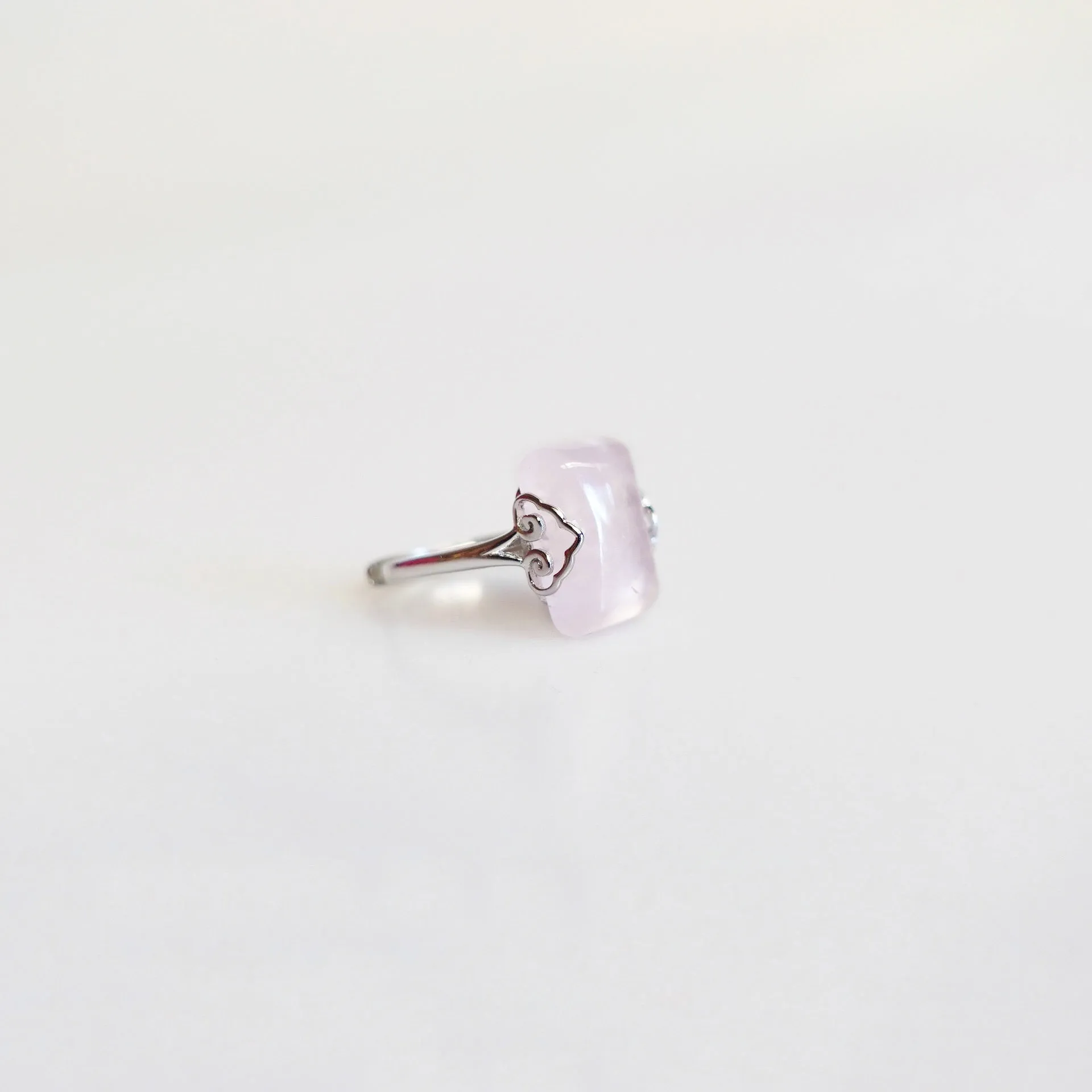 Silver Rectangle Rose Quartz Ring