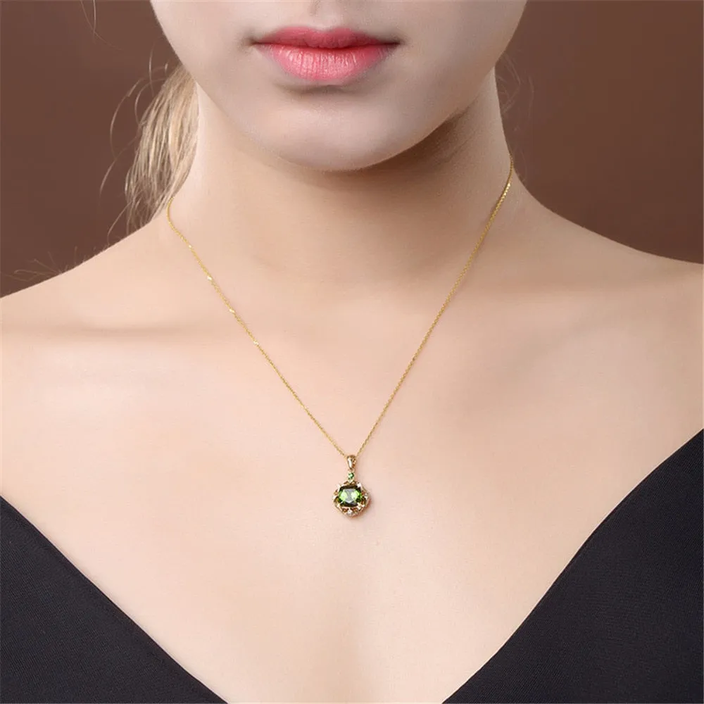 Small Emerald pendant necklace for women green crystal gemstone 18k gold color choker chain For Women