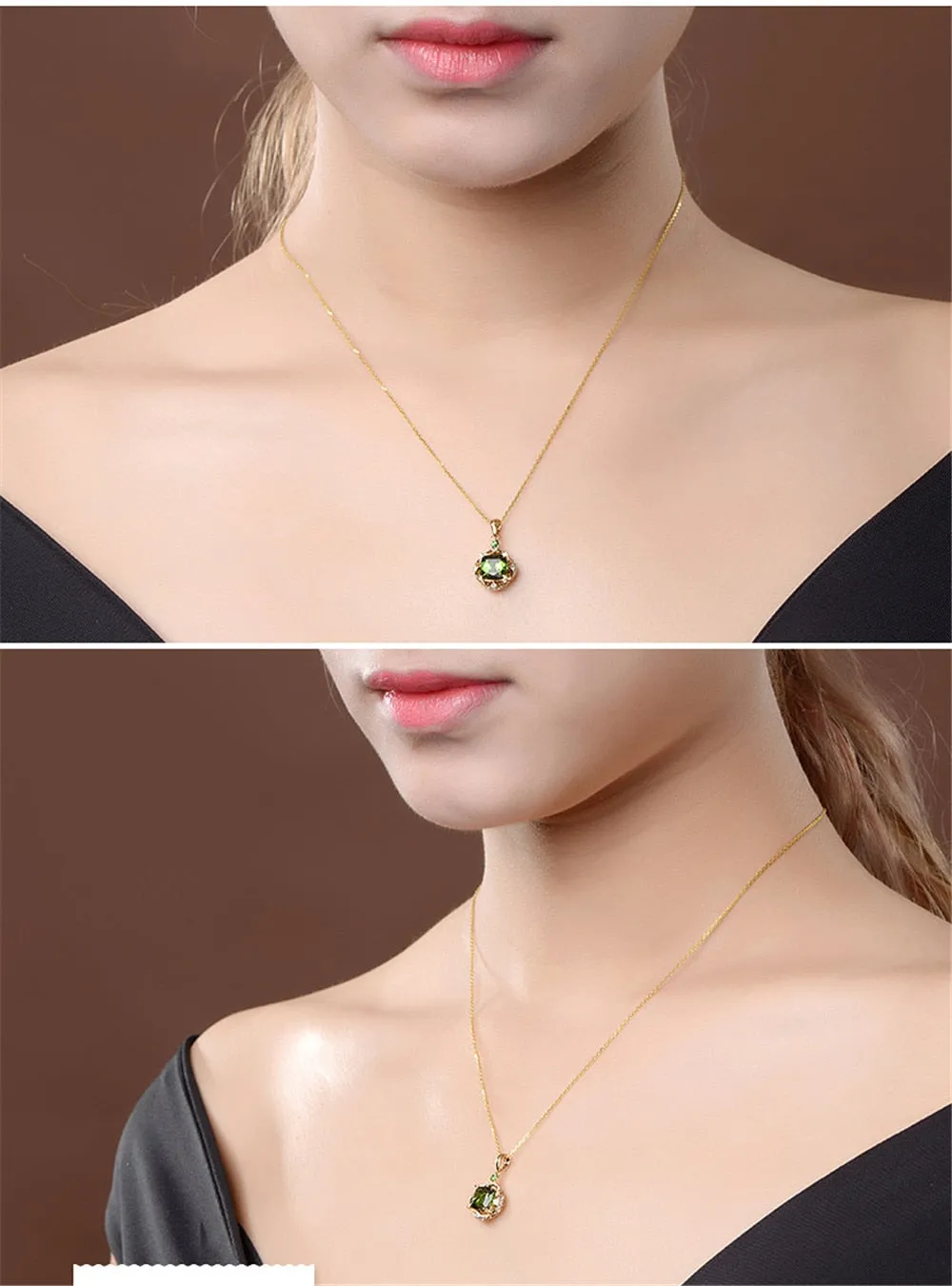 Small Emerald pendant necklace for women green crystal gemstone 18k gold color choker chain For Women