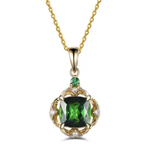 Small Emerald pendant necklace for women green crystal gemstone 18k gold color choker chain For Women