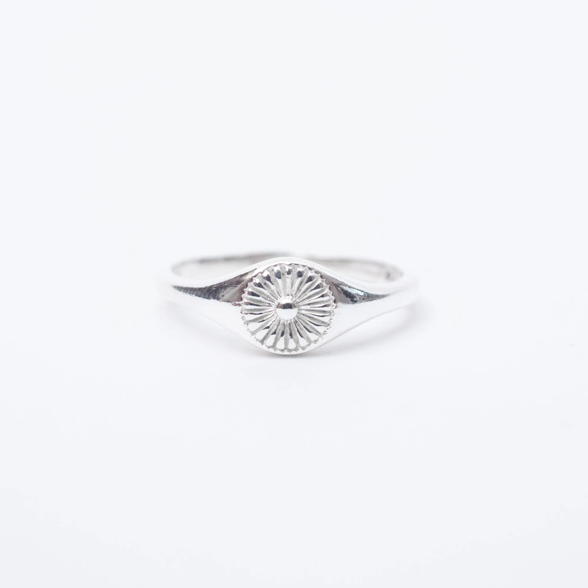 Small Silver Stamped Flower Signet Ring