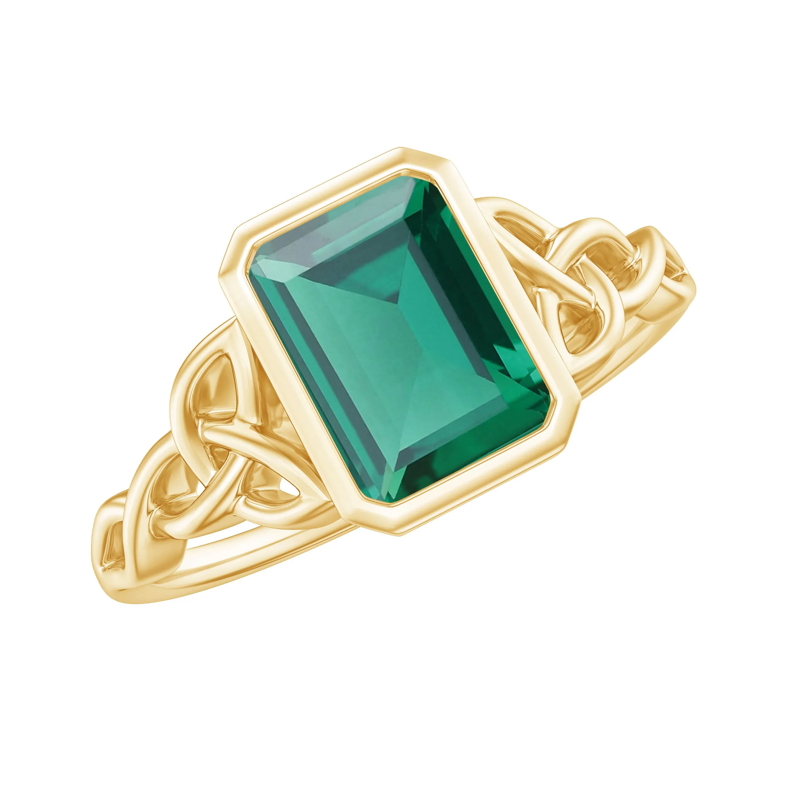 Solitaire Created Emerald Celtic Engagement Ring