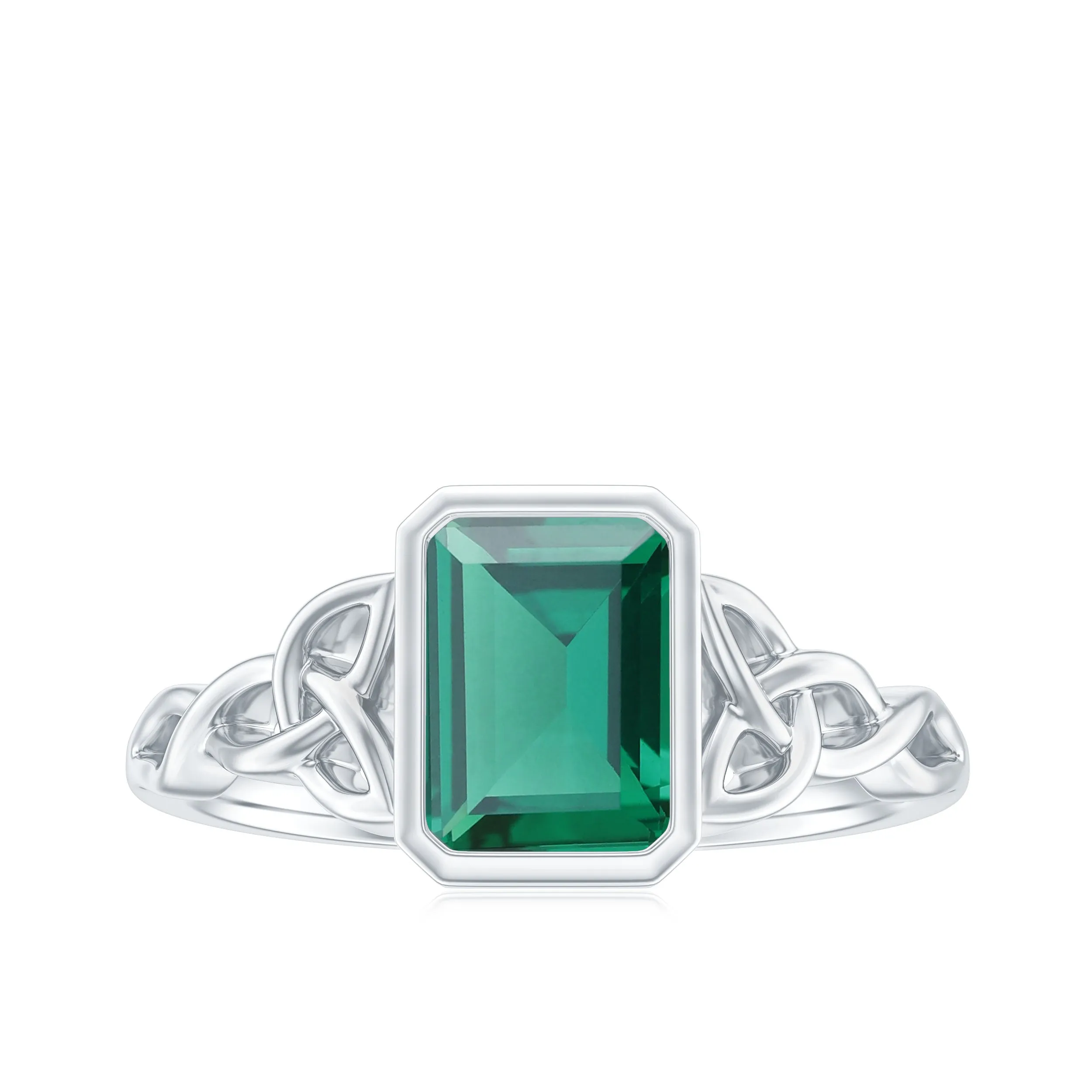 Solitaire Created Emerald Celtic Engagement Ring