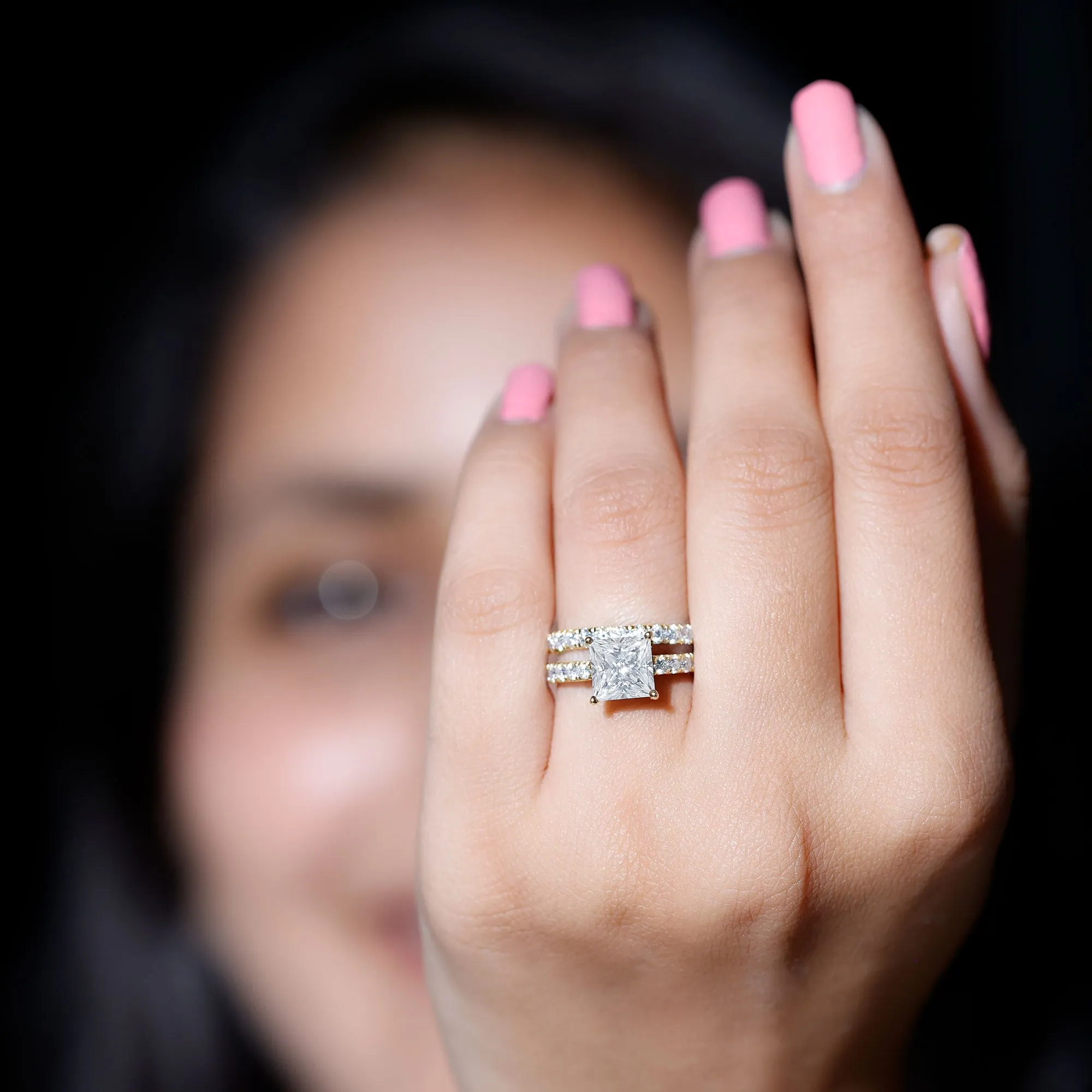 Solitaire Engagement Ring Set with Princess Cut Moissanite