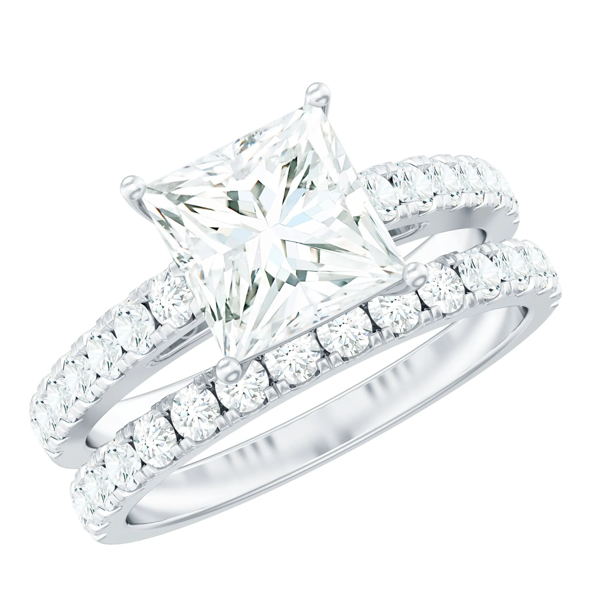 Solitaire Engagement Ring Set with Princess Cut Moissanite