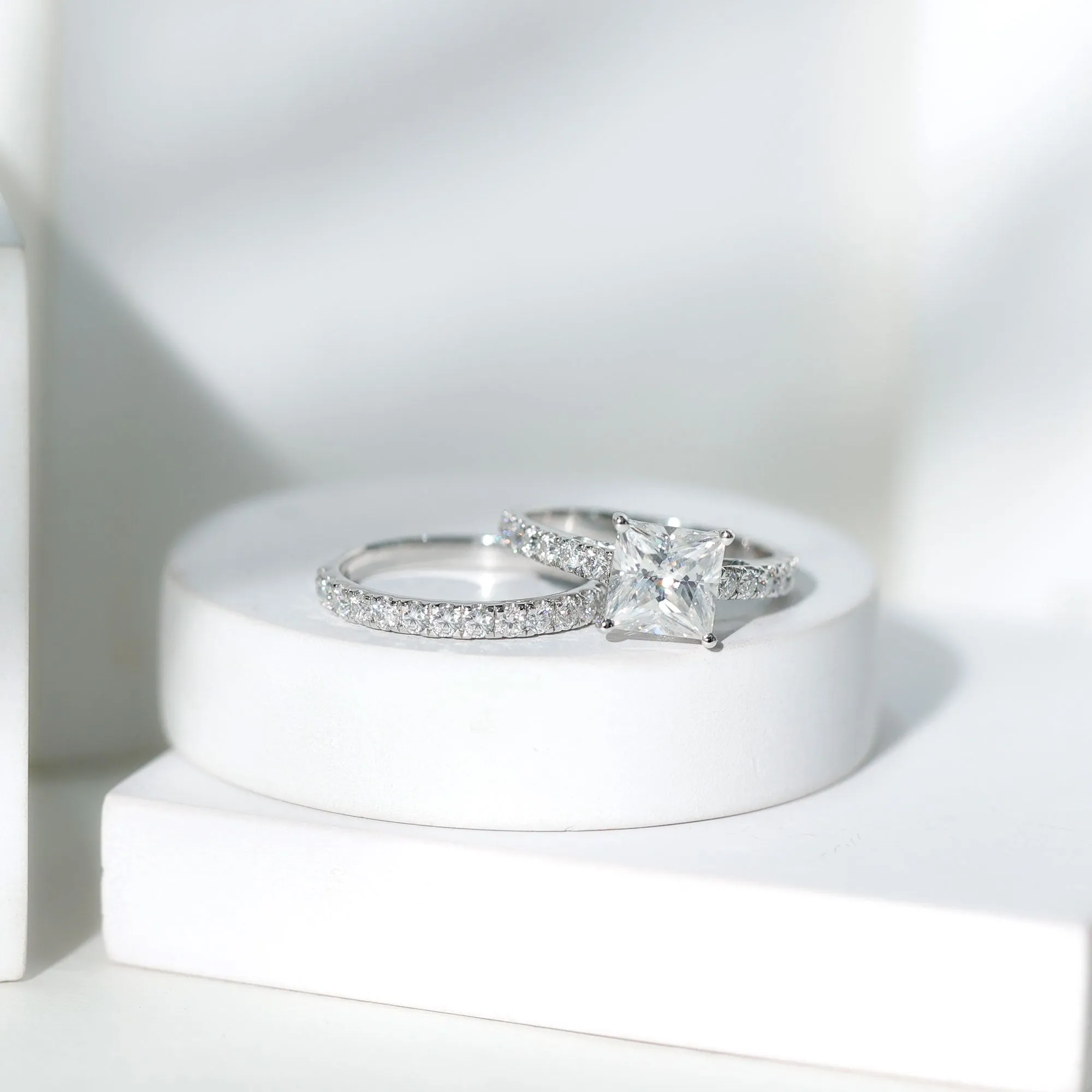 Solitaire Engagement Ring Set with Princess Cut Moissanite