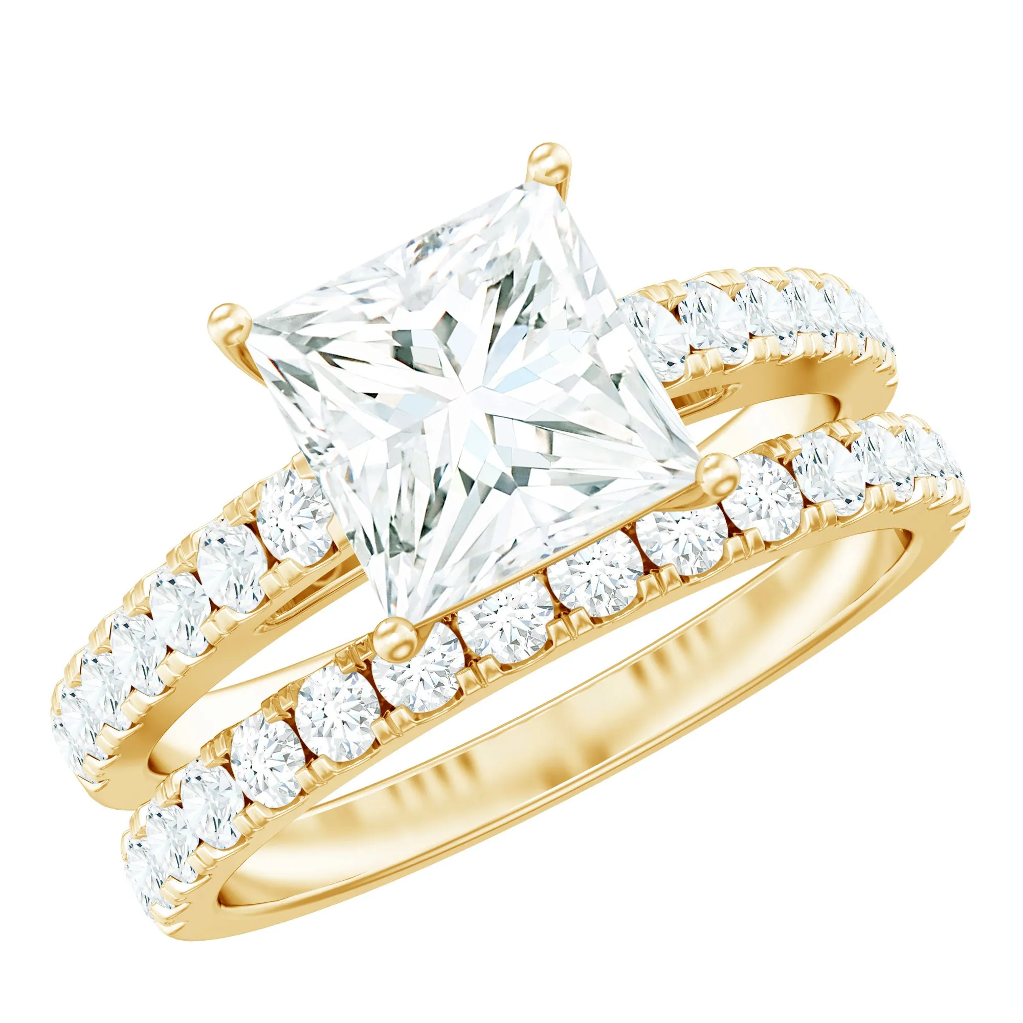 Solitaire Engagement Ring Set with Princess Cut Moissanite