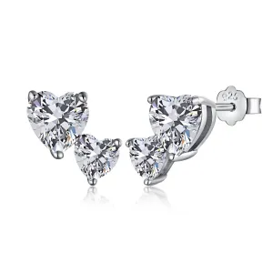 Sparkling Crystal Double Heart Studs Earrings