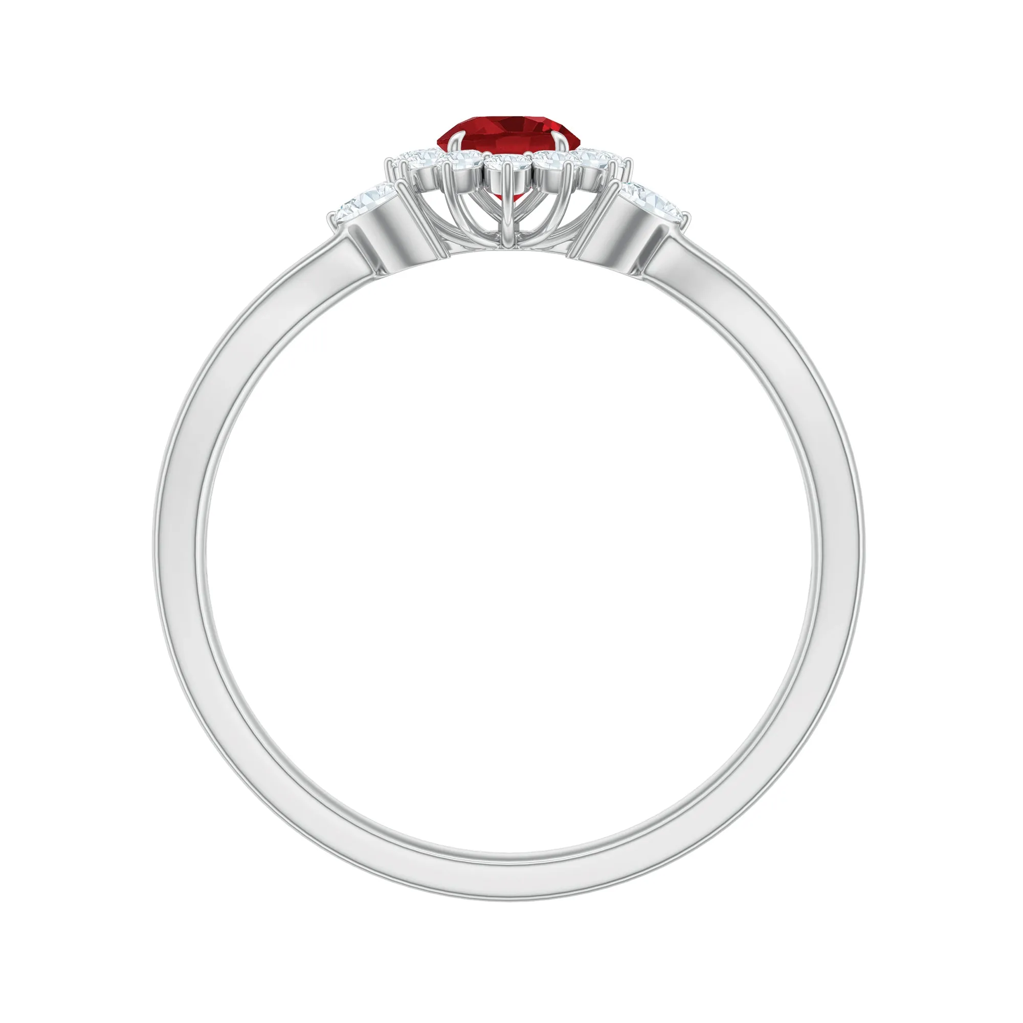 Split Shank Created Ruby Flower Engagement Ring with Diamond