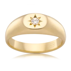 Star Patterned Gold Signet Ring