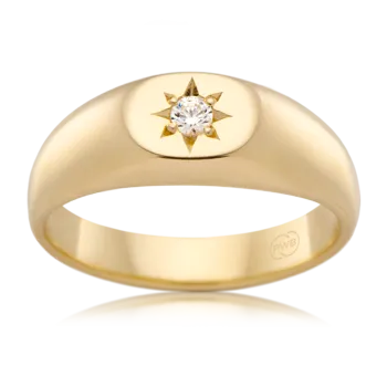 Star Patterned Gold Signet Ring